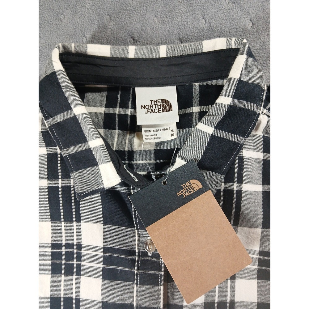 The North Face Womens Black White Plaid Long Sleeve Button Down Flannel Shirt XL - Picture 2 of 5